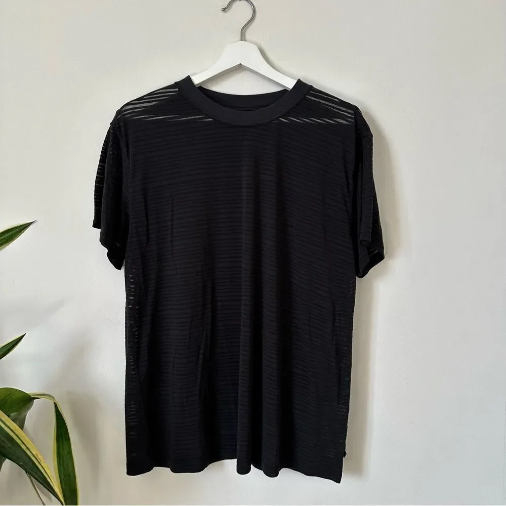 Lululemon All Yours Boyfriend Tee Black Stripe Relaxed Fit Size 8